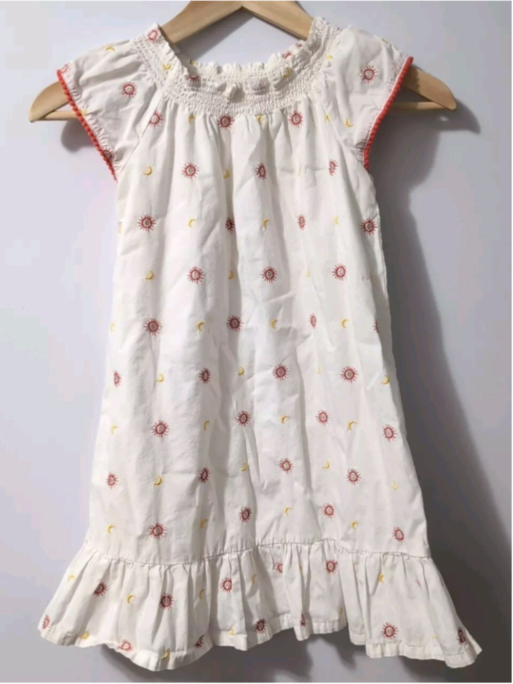 Vintage Genuine Kids Oshkosh Girls Lined White Sun Moon Embroidered Dress 4T